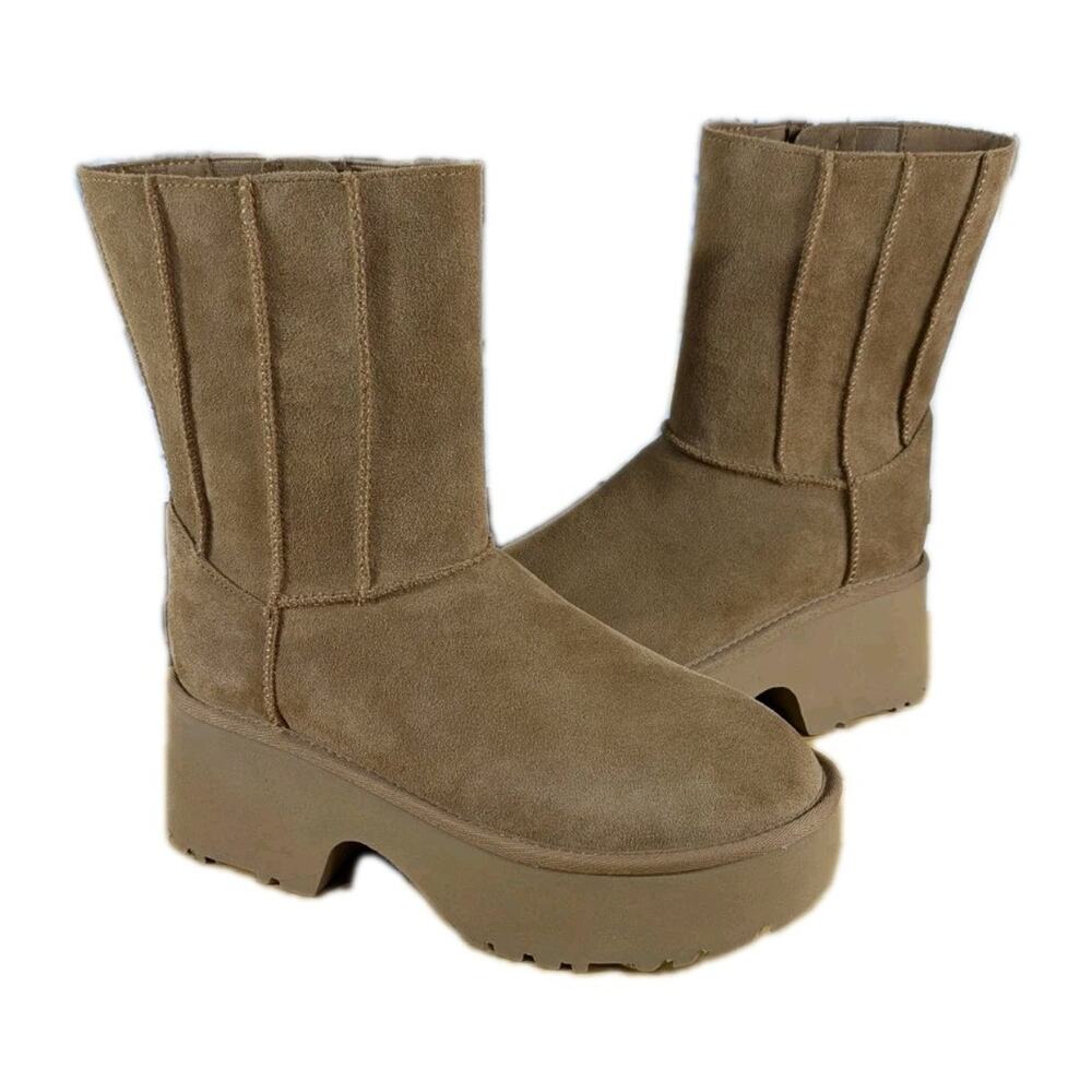 UGG Platform Boots Beige Suede Womens 10 Twin Seam New Heights Chestnut 1158313